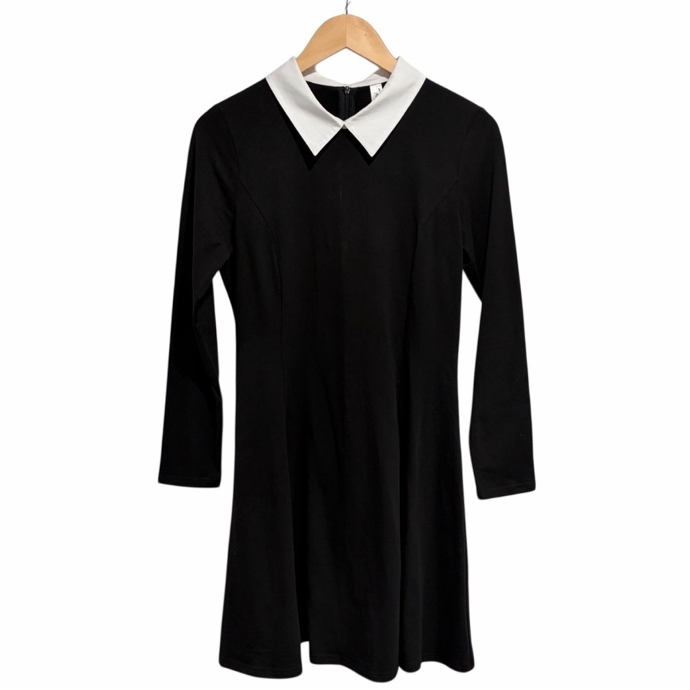 Wednesday Adams Black Long-Sleeve Dress with White Collar